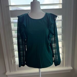 J. Crew Dark Green Blouse with Ruffled Sleeves